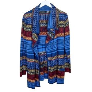 Icelandic Design Wool Blend Multicolor Open Front Cardigan Sweater Fair Isle
